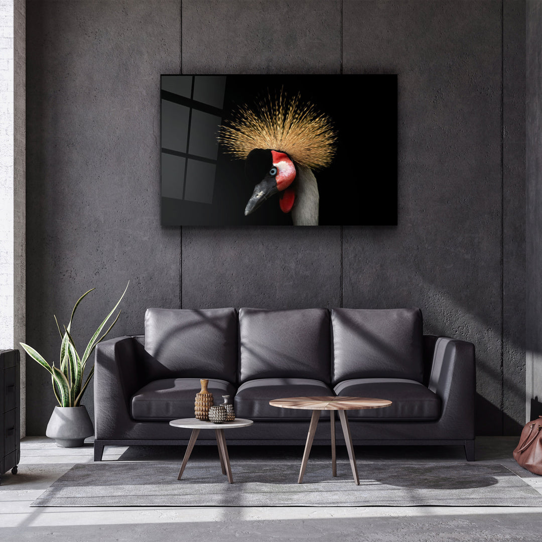 ・"Crowned Crane"・Glass Wall Art | Artdesigna Glass Printing Wall Arts.