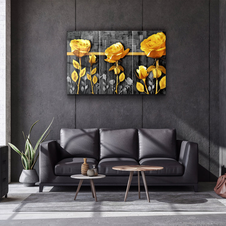 ・"Yellow Flowers"・Glass Wall Art | Artdesigna Glass Printing Wall Arts.