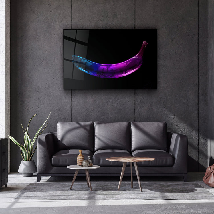 ・"Abstract Blue and Purple Banana"・Glass Wall Art | Artdesigna Glass Printing Wall Arts.