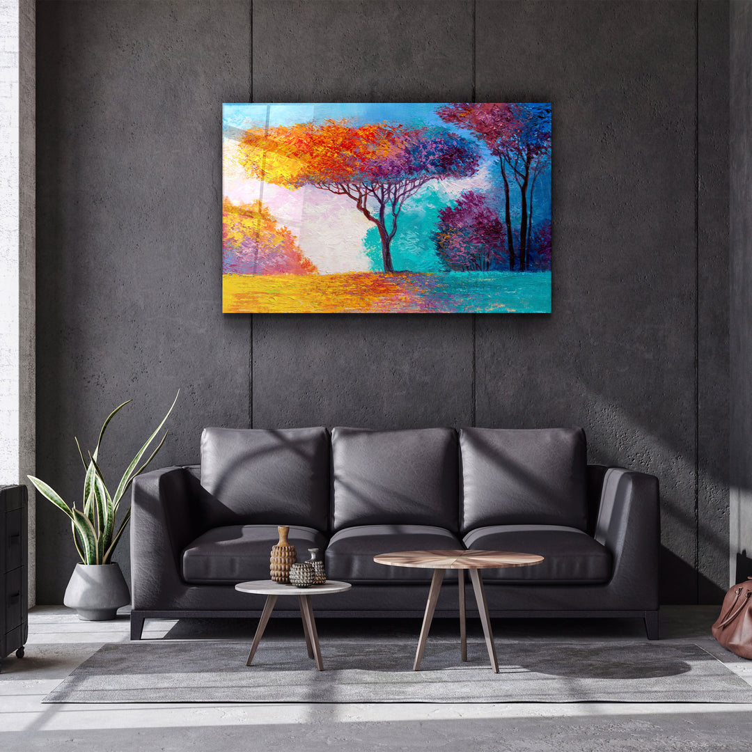 ・"Abstract Colorful Trees"・Glass Wall Art | Artdesigna Glass Printing Wall Arts.