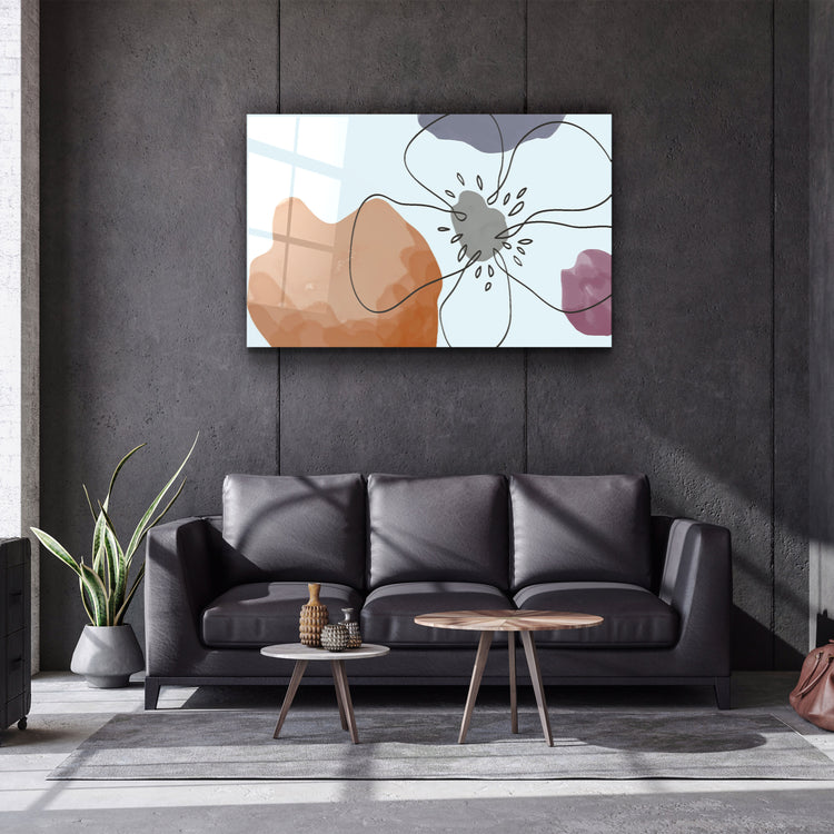 ・"Abstract Shapes and Flower"・Glass Wall Art | Artdesigna Glass Printing Wall Arts.