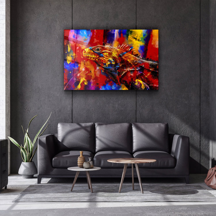 ・"Abstract Colorful Iguana"・Glass Wall Art | Artdesigna Glass Printing Wall Arts.