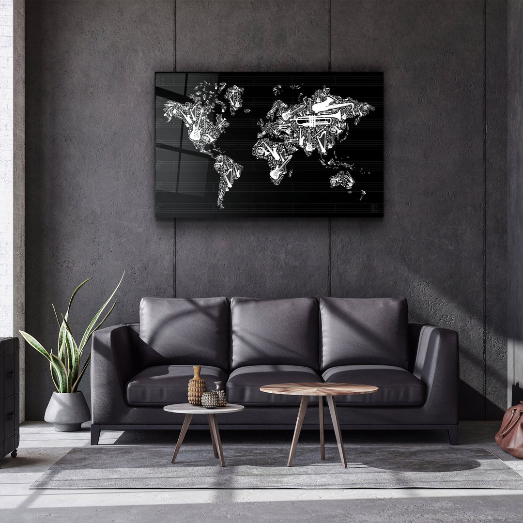 ・"Music World Map"・Glass Wall Art | Artdesigna Glass Printing Wall Arts.