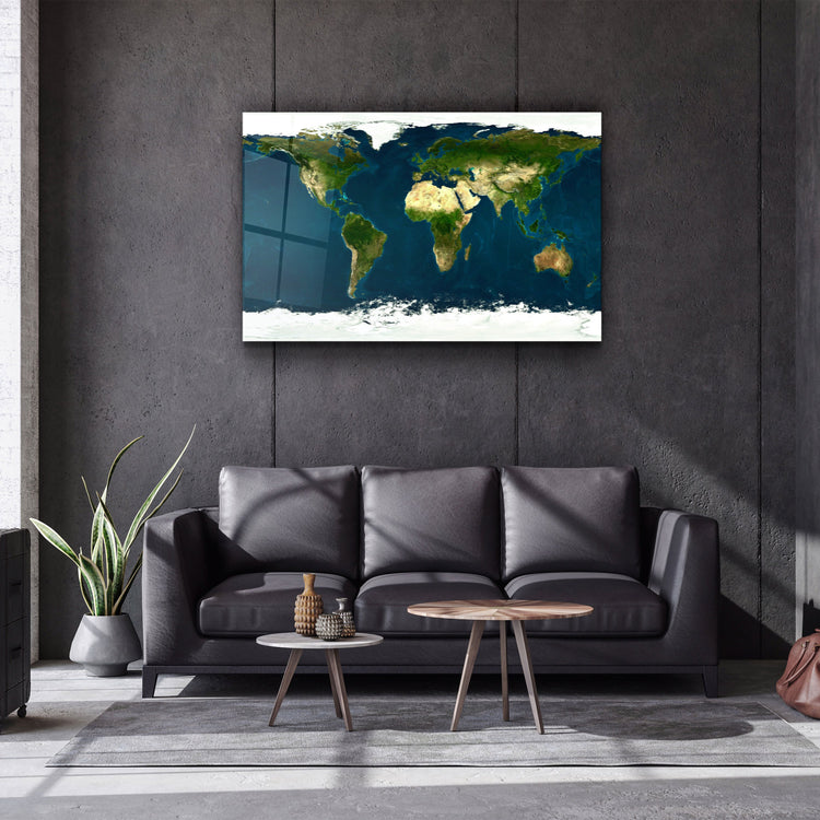 ・"Satellite World Map"・Glass Wall Art | Artdesigna Glass Printing Wall Arts.