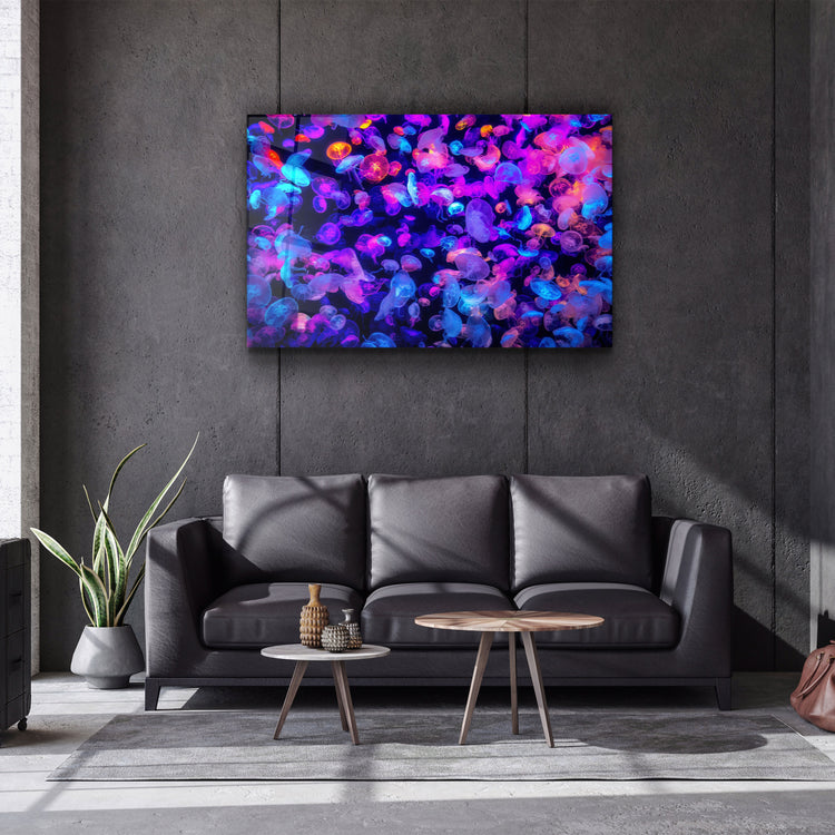 ・"The Colorful Jellyfishes"・Glass Wall Art | Artdesigna Glass Printing Wall Arts.