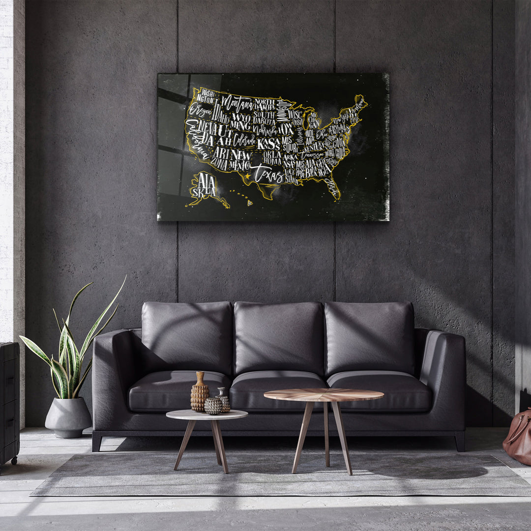 ・"The US States"・Glass Wall Art | Artdesigna Glass Printing Wall Arts.