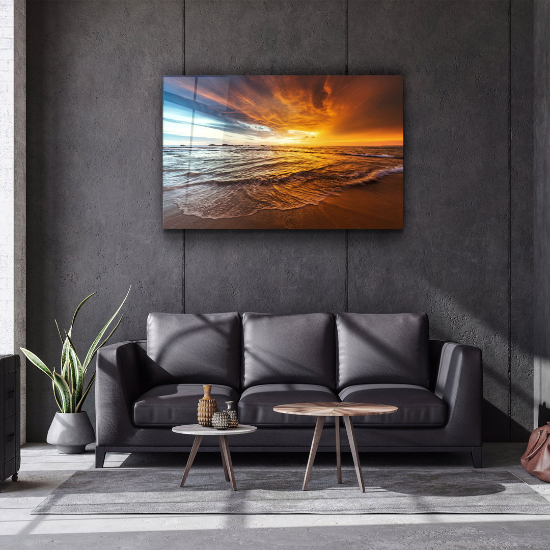 ・"Endless Ocean Wtih Sunset"・Glass Wall Art | Artdesigna Glass Printing Wall Arts.