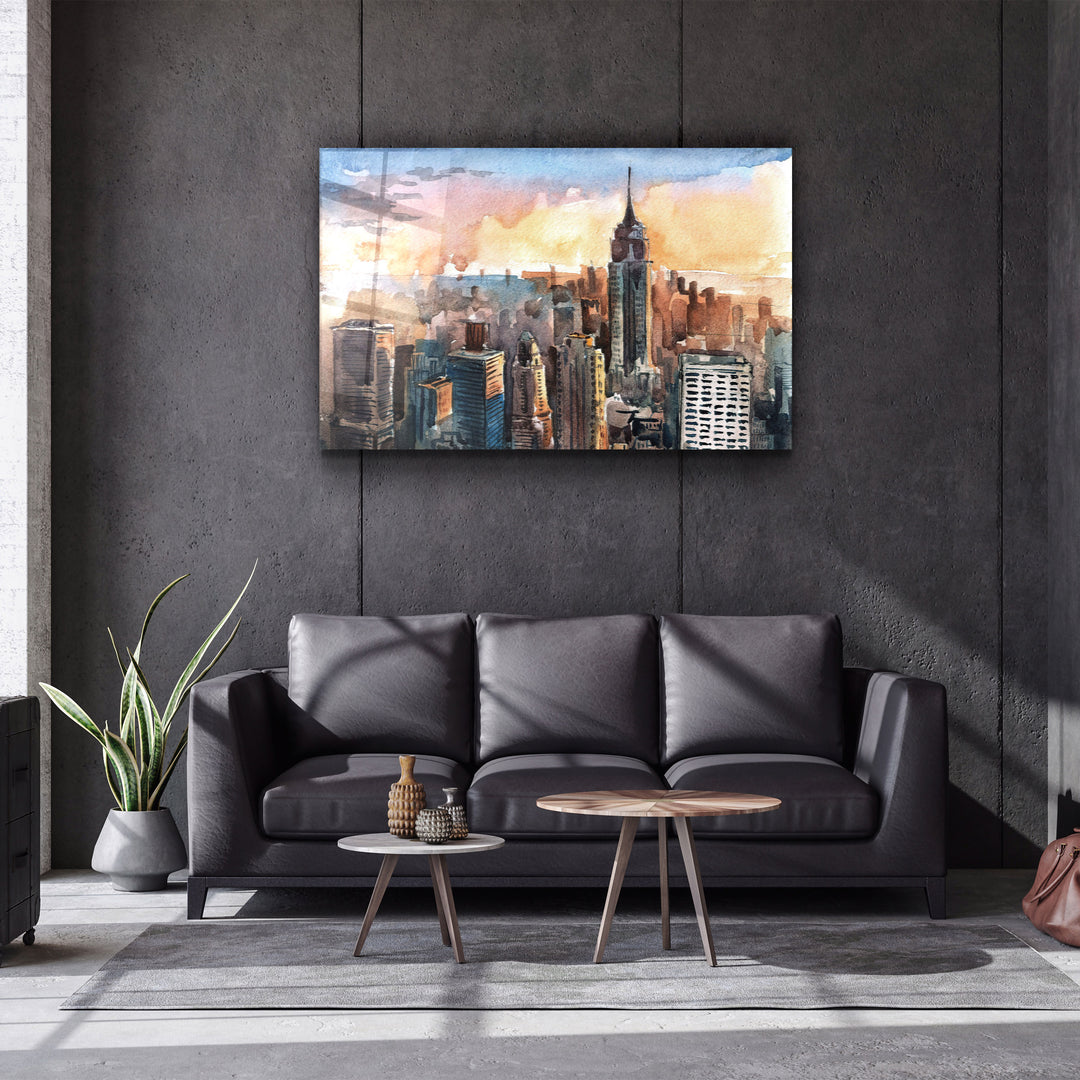 ・"New York Watercolor Painting"・Glass Wall Art | Artdesigna Glass Printing Wall Arts.