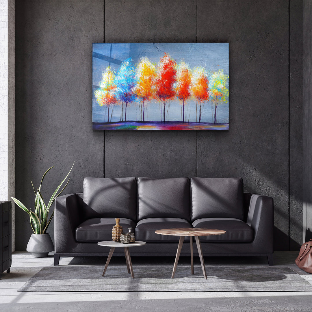 ・"Colorful Trees"・Glass Wall Art | Artdesigna Glass Printing Wall Arts.