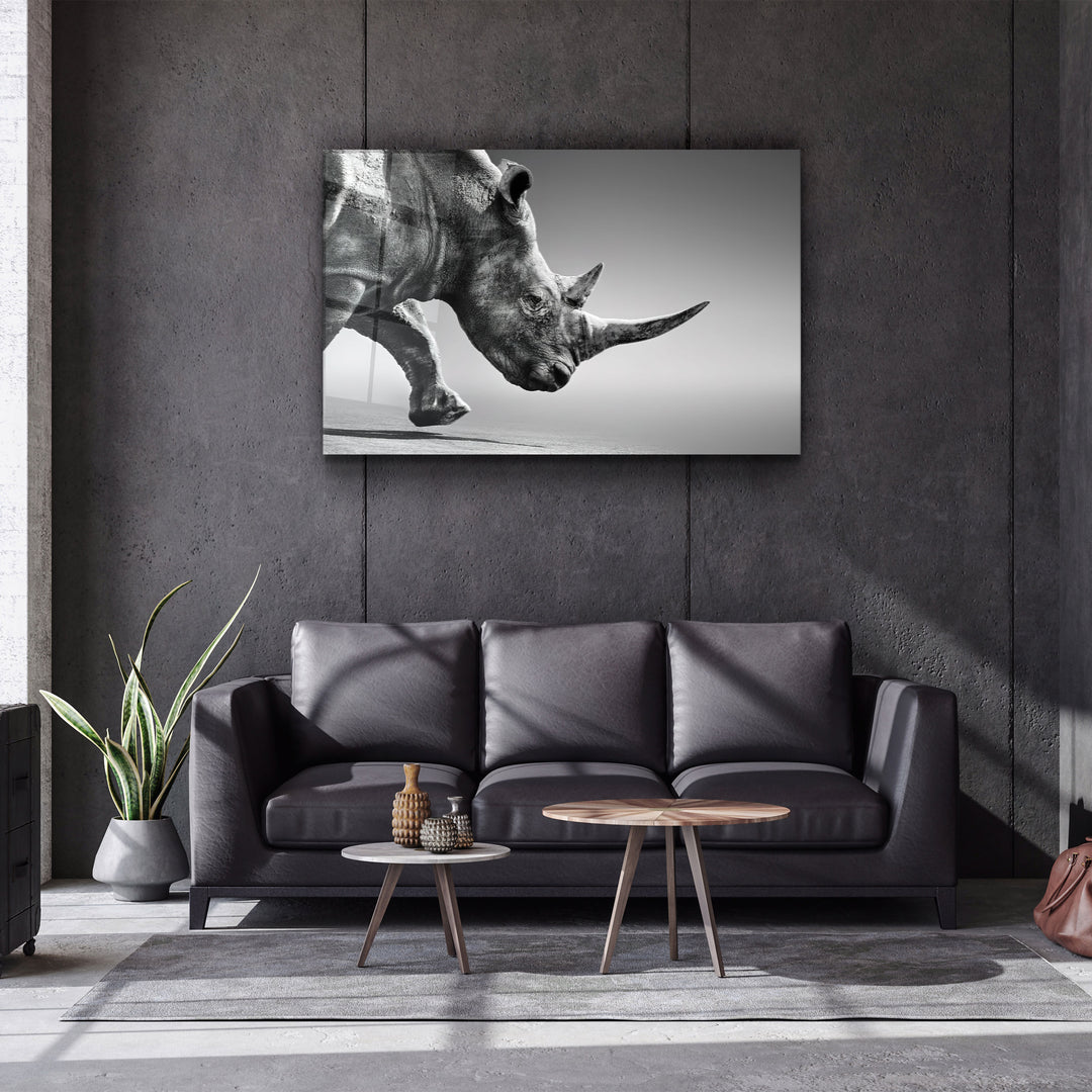 ・"Black Rhinoceros"・Glass Wall Art | Artdesigna Glass Printing Wall Arts.