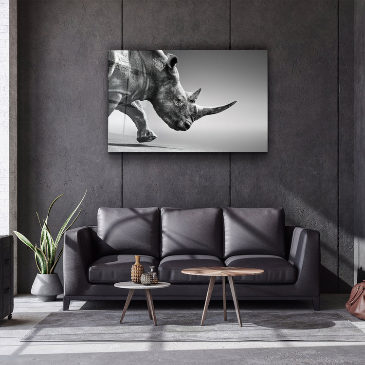 ・"Black Rhinoceros"・Glass Wall Art | Artdesigna Glass Printing Wall Arts.