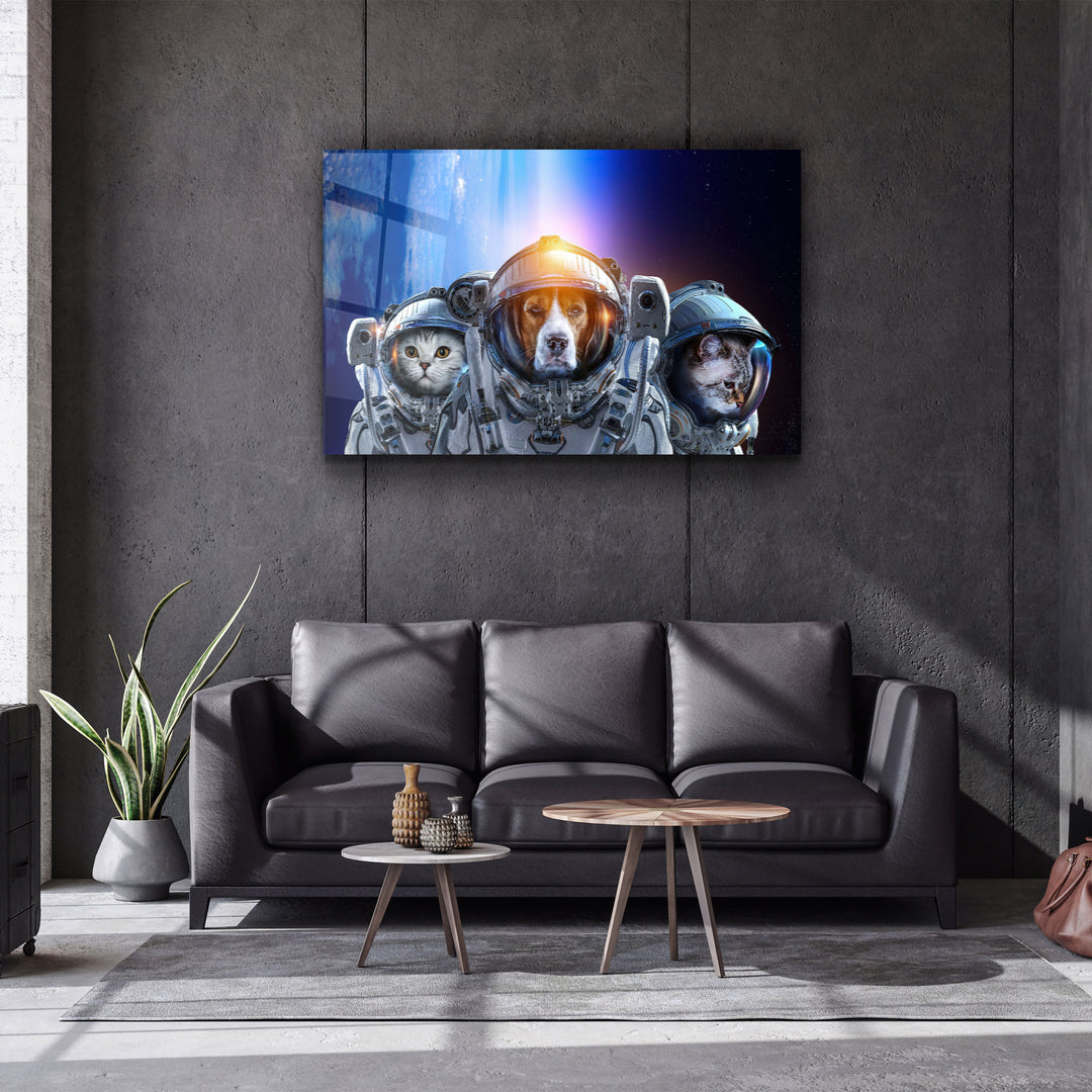 ・"Dog&Cat With Space Suits"・Glass Wall Art | Artdesigna Glass Printing Wall Arts.