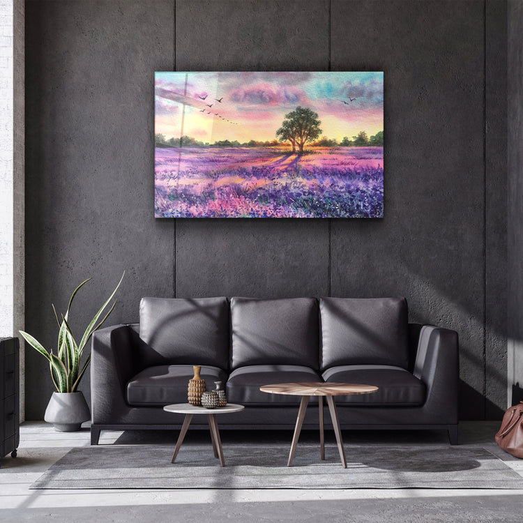 ・"Sunset Meadow Painting"・Glass Wall Art | Artdesigna Glass Printing Wall Arts.