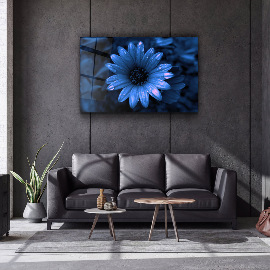 ・"Blue Daisy"・Glass Wall Art | Artdesigna Glass Printing Wall Arts.