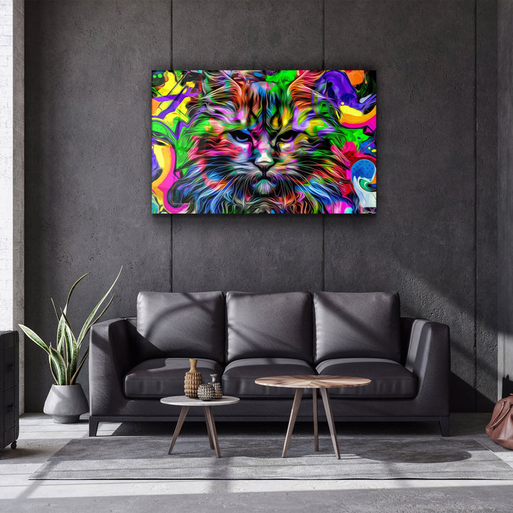 ・"Colorful Cat"・Glass Wall Art | Artdesigna Glass Printing Wall Arts.