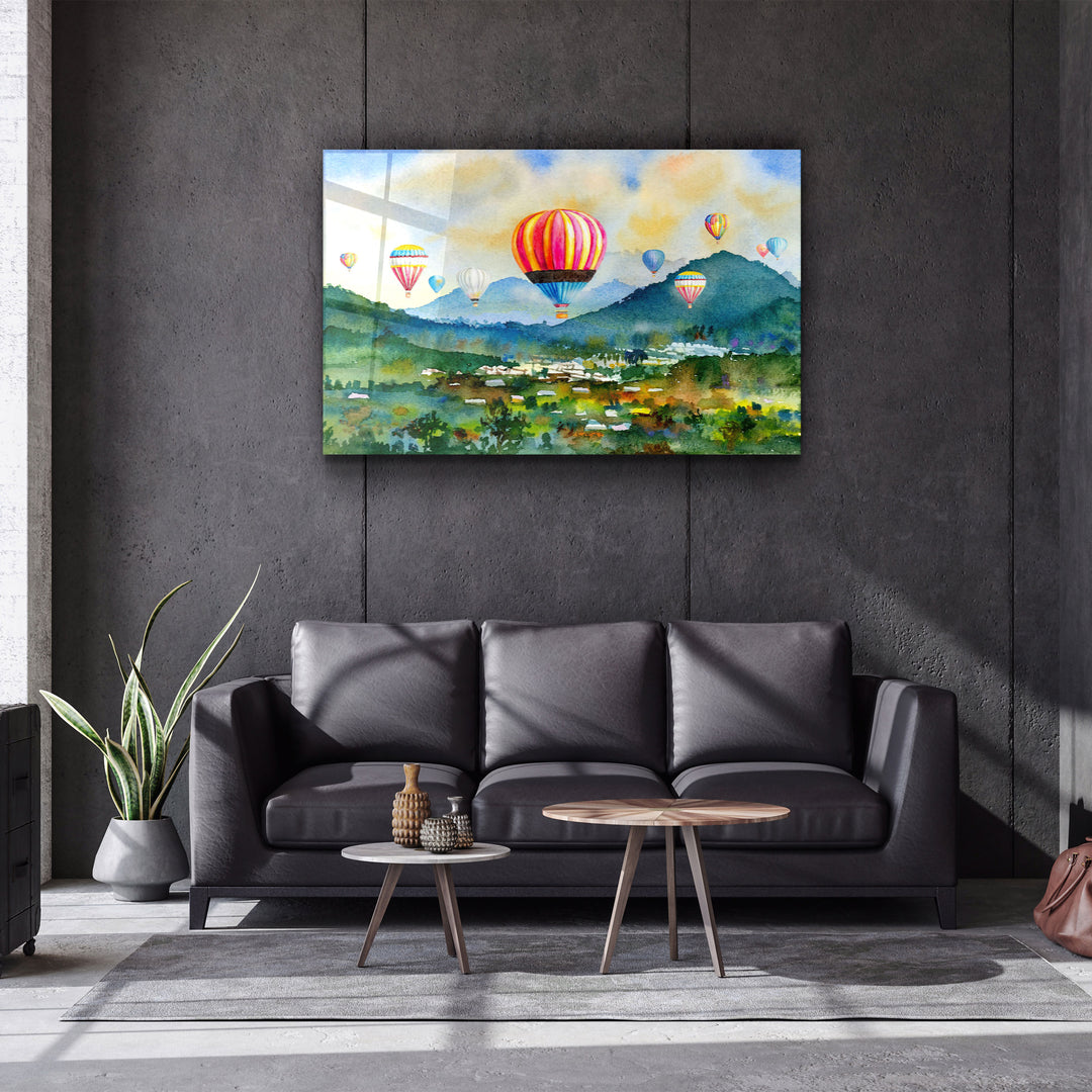 ・"The Village Of Hot Air Balloon"・Glass Wall Art | Artdesigna Glass Printing Wall Arts.