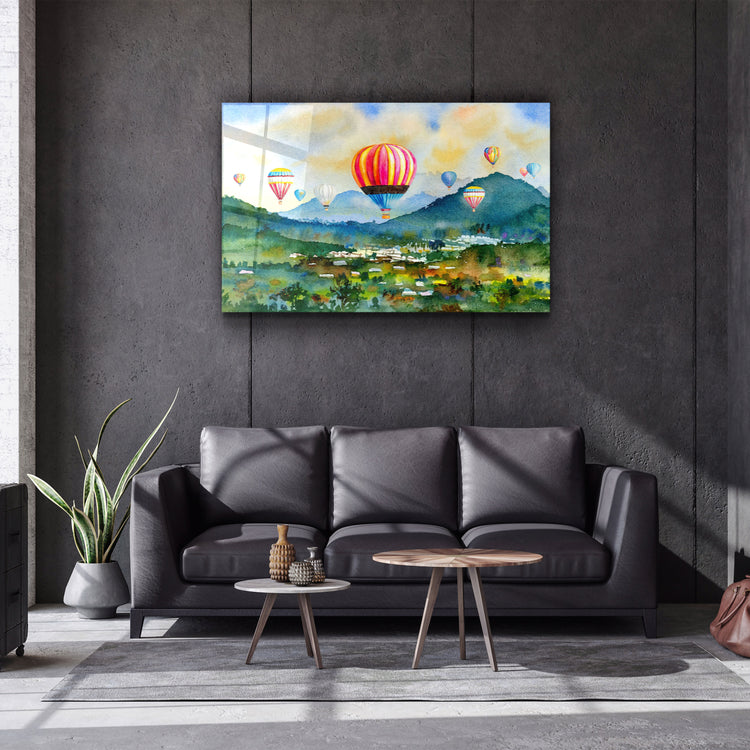 ・"The Village Of Hot Air Balloon"・Glass Wall Art | Artdesigna Glass Printing Wall Arts.