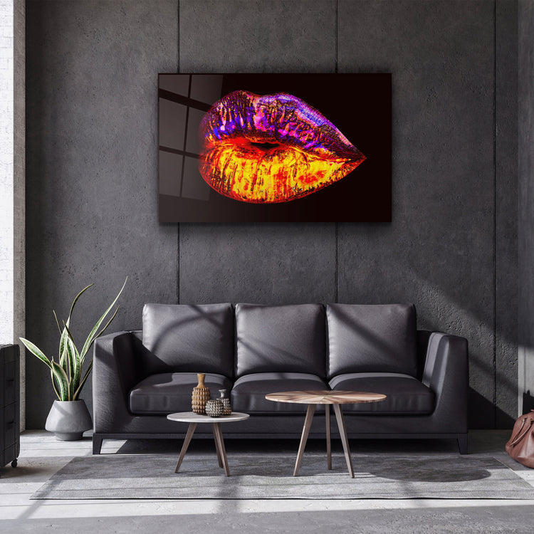 ・"Neon Lip"・Glass Wall Art | Artdesigna Glass Printing Wall Arts.