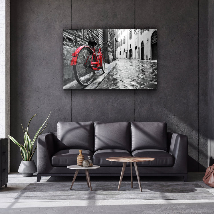 ・"The Red Bike"・GLASS WALL ART | Artdesigna Glass Printing Wall Arts.