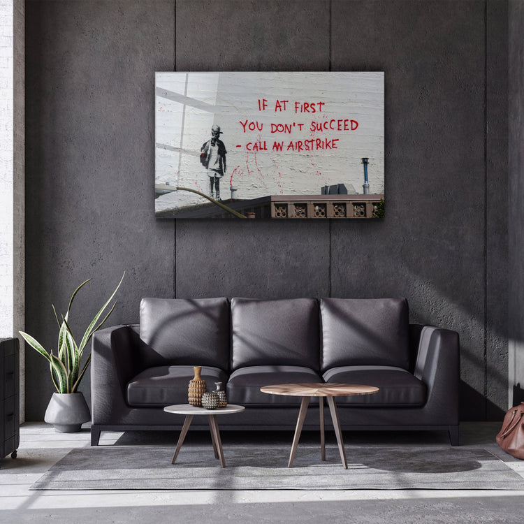 ・"Banksy - Call an Airstrike"・Glass Wall Art | Artdesigna Glass Printing Wall Arts.