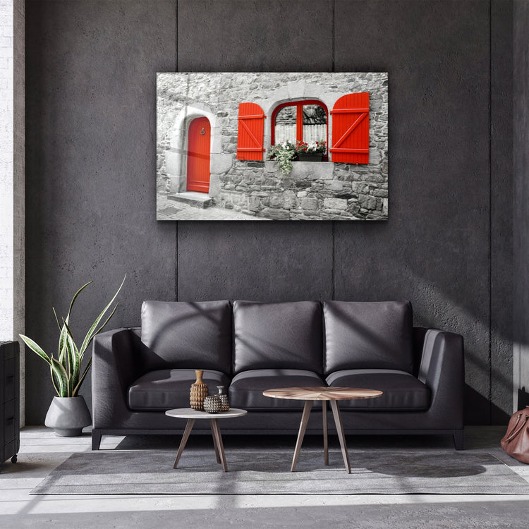 ・"Red Door"・Glass Wall Art | Artdesigna Glass Printing Wall Arts.