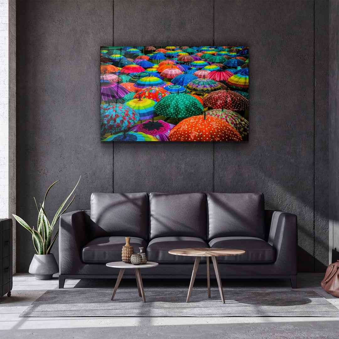 ・"Colorful Umbrellas"・Glass Wall Art | Artdesigna Glass Printing Wall Arts.