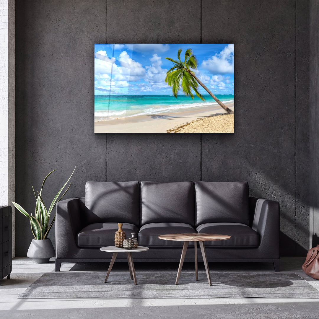 ・"Palm Tree & Beach"・Glass Wall Art | Artdesigna Glass Printing Wall Arts.