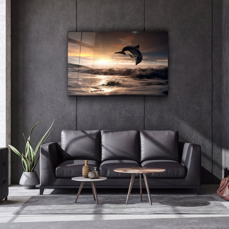 ・"Dolphin"・Glass Wall Art | Artdesigna Glass Printing Wall Arts.