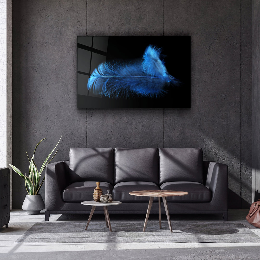 ・"Blue Feather"・Glass Wall Art | Artdesigna Glass Printing Wall Arts.