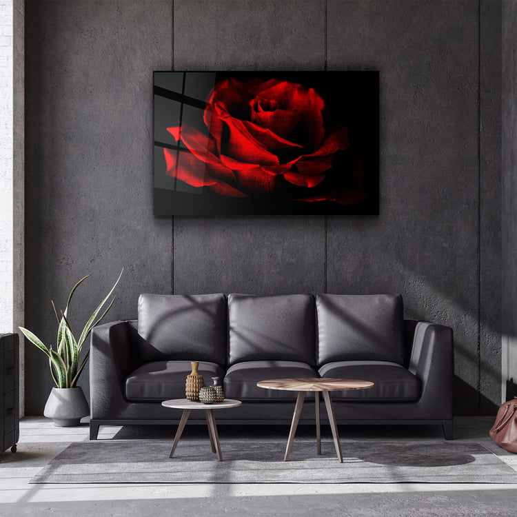 ・"Red Rose Vintage"・Glass Wall Art | Artdesigna Glass Printing Wall Arts.