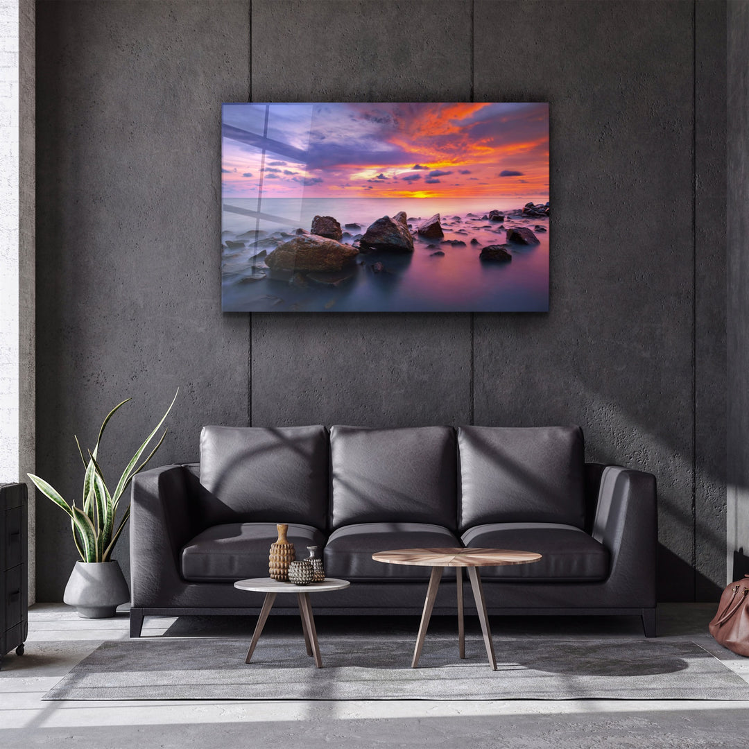 ・"Sunset at Sea"・Glass Wall Art | Artdesigna Glass Printing Wall Arts.