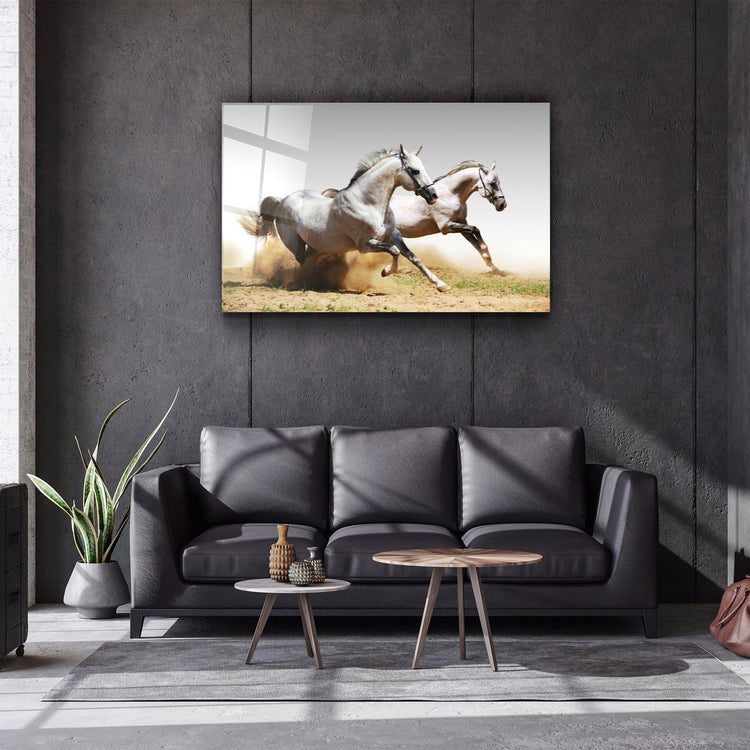 ・"Running Horses"・Glass Wall Art | Artdesigna Glass Printing Wall Arts.