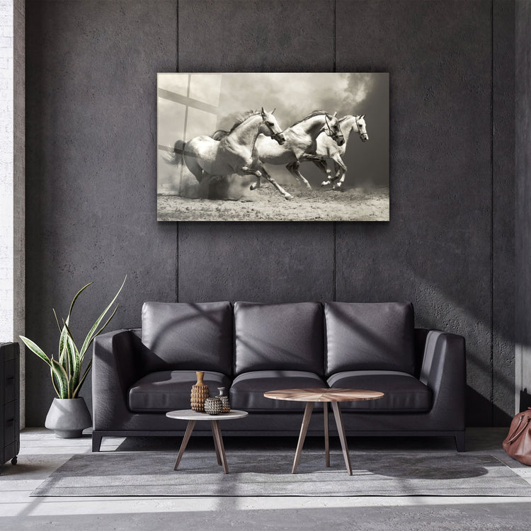 ・"Running Horses"・Glass Wall Art | Artdesigna Glass Printing Wall Arts.