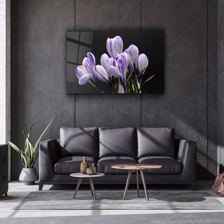 ・"Purple Flowers"・Glass Wall Art | Artdesigna Glass Printing Wall Arts.