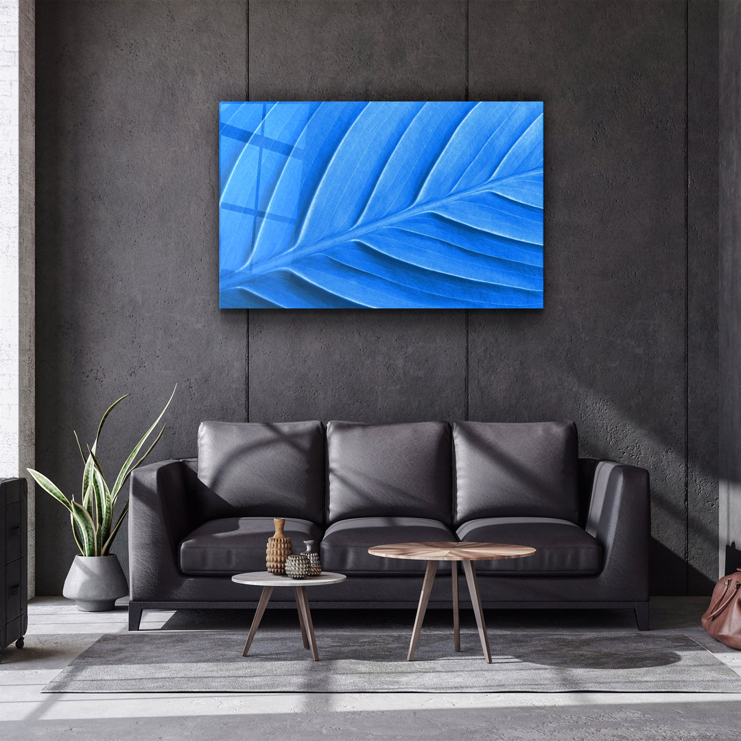 ・"Blue Leaf"・Glass Wall Art | Artdesigna Glass Printing Wall Arts.