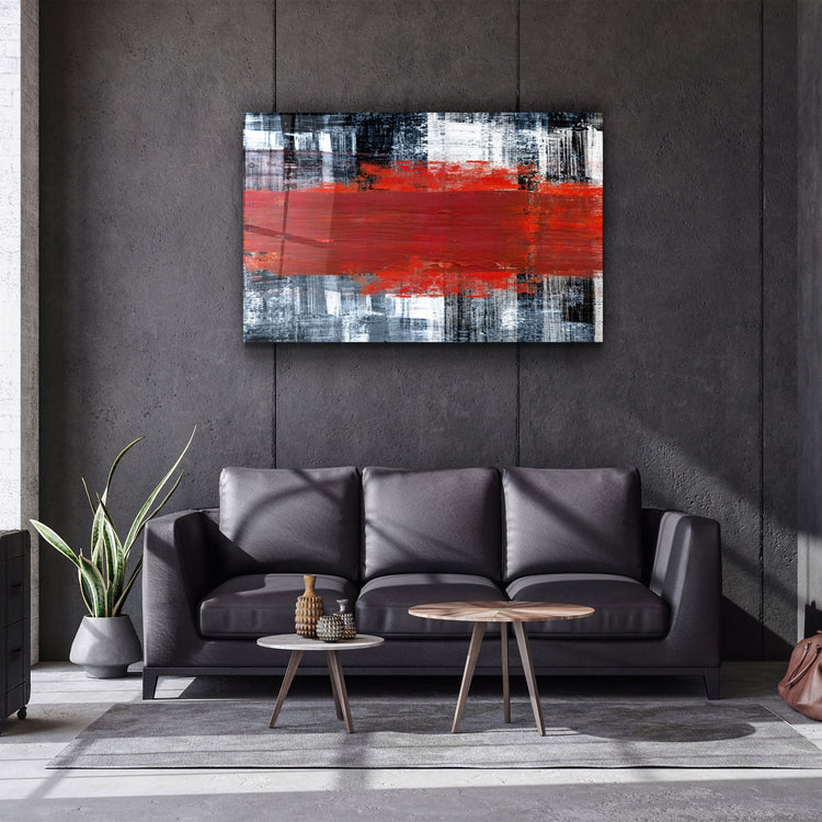 ・"Red Thick Line"・Glass Wall Art | Artdesigna Glass Printing Wall Arts.