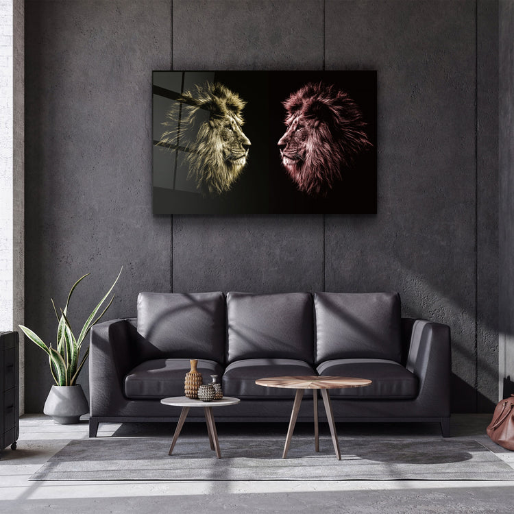 ・"Lions Confrontation YR "・Glass Wall Art | Artdesigna Glass Printing Wall Arts.