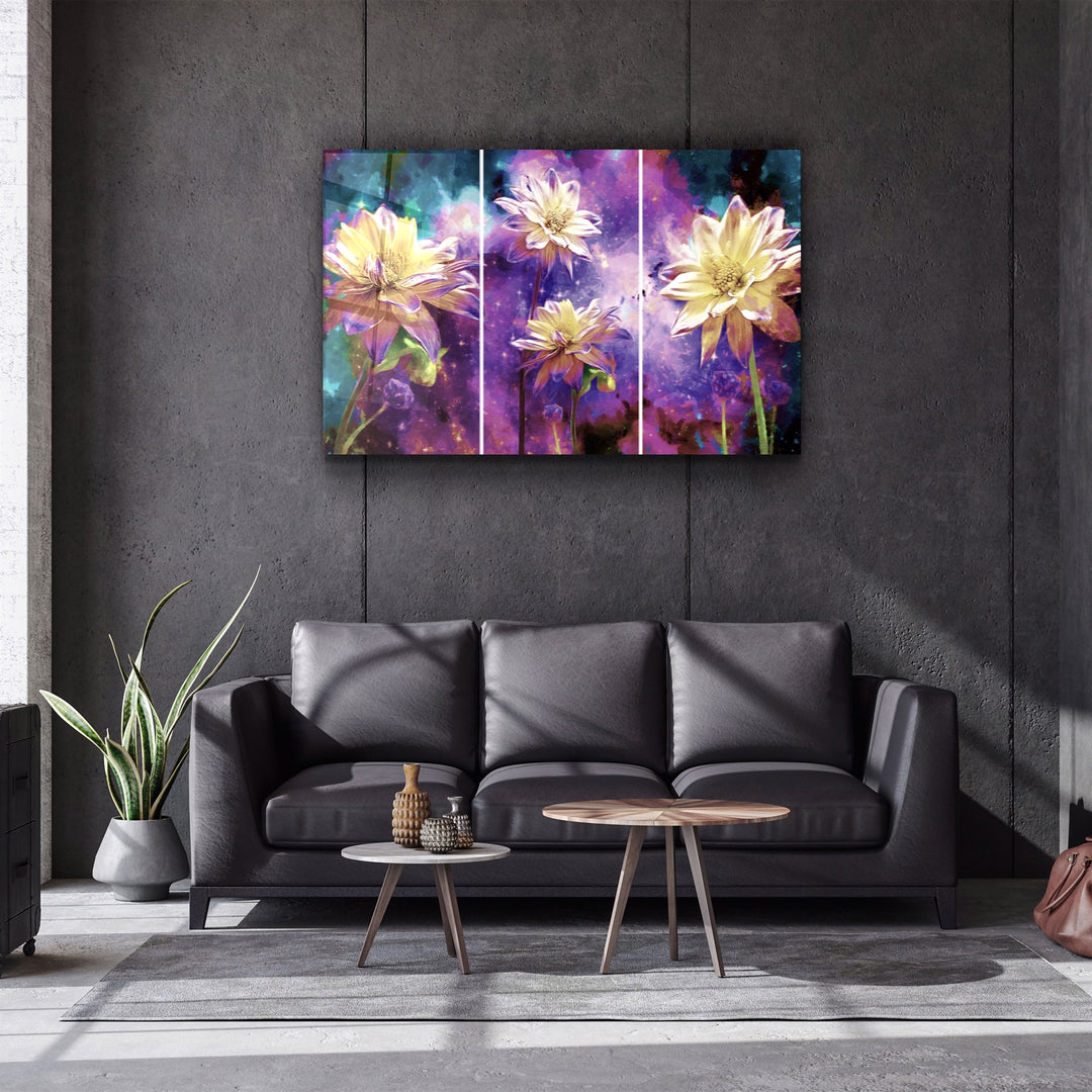 ・"Divided Flowers Purple"・Glass Wall Art | Artdesigna Glass Printing Wall Arts.