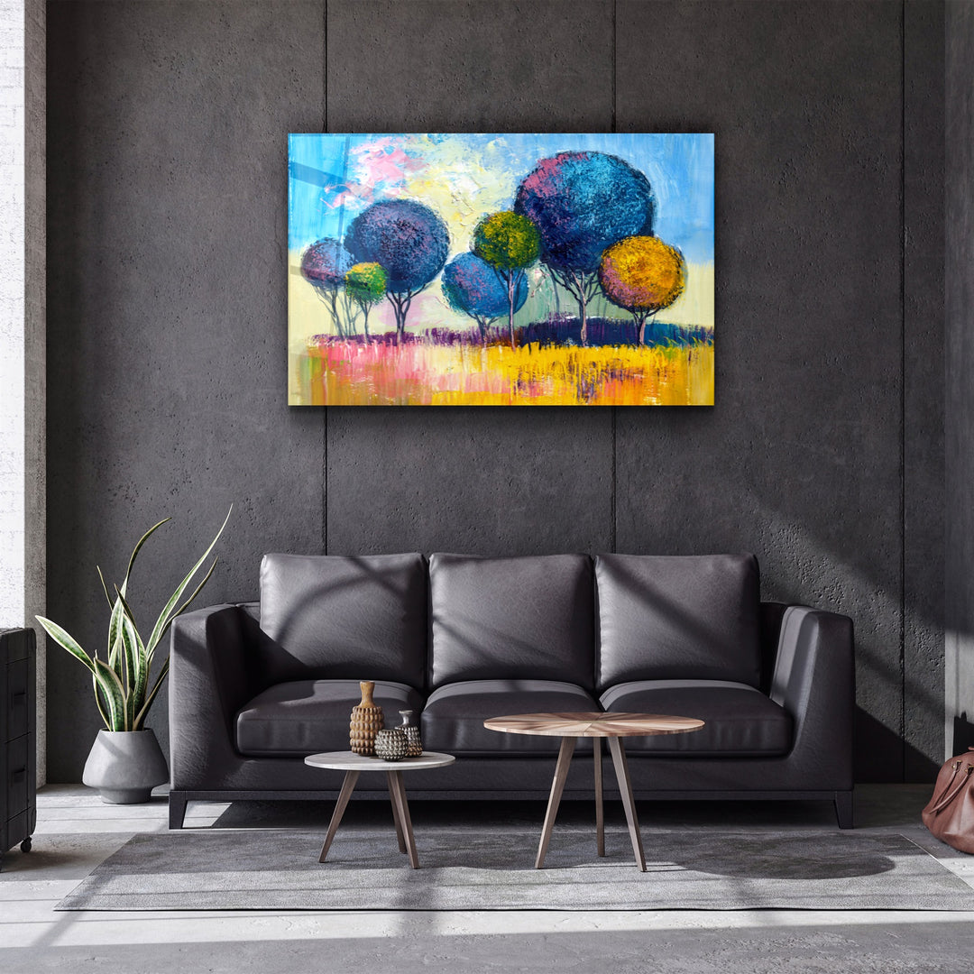 ・"Pompom Trees"・Glass Wall Art | Artdesigna Glass Printing Wall Arts.