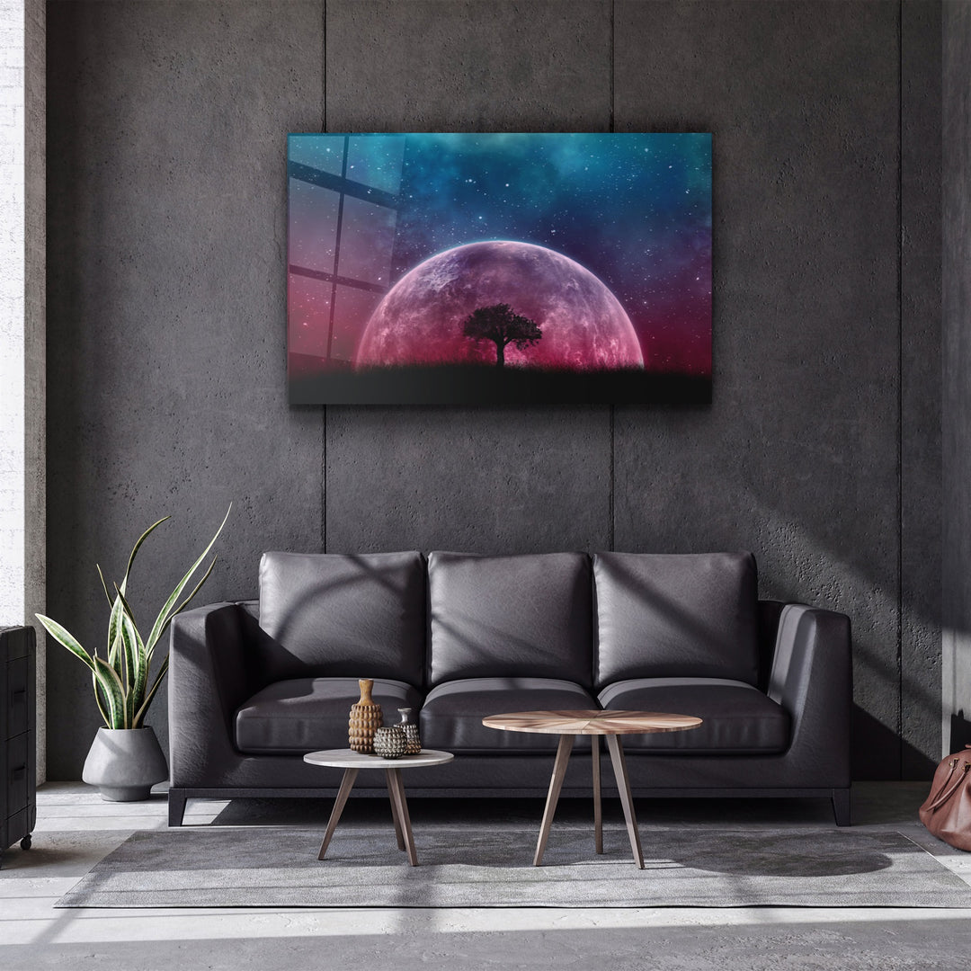 ・"PinkMoon"・Glass Wall Art | Artdesigna Glass Printing Wall Arts.