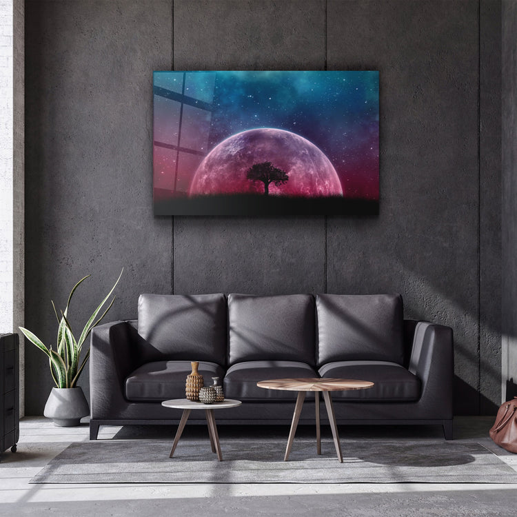 ・"PinkMoon"・Glass Wall Art | Artdesigna Glass Printing Wall Arts.