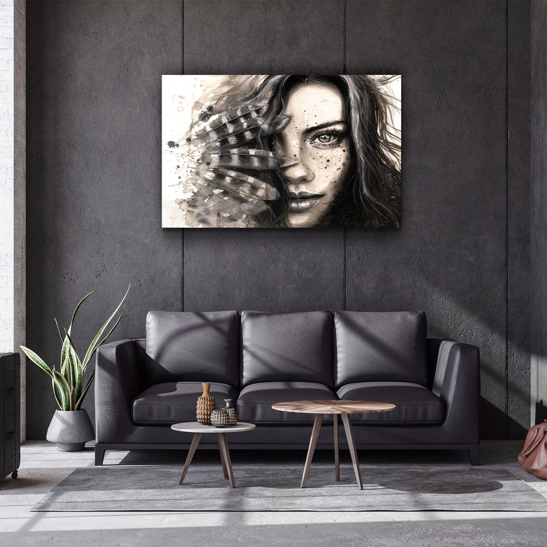 ・"Hiding Woman"・Glass Wall Art | Artdesigna Glass Printing Wall Arts.