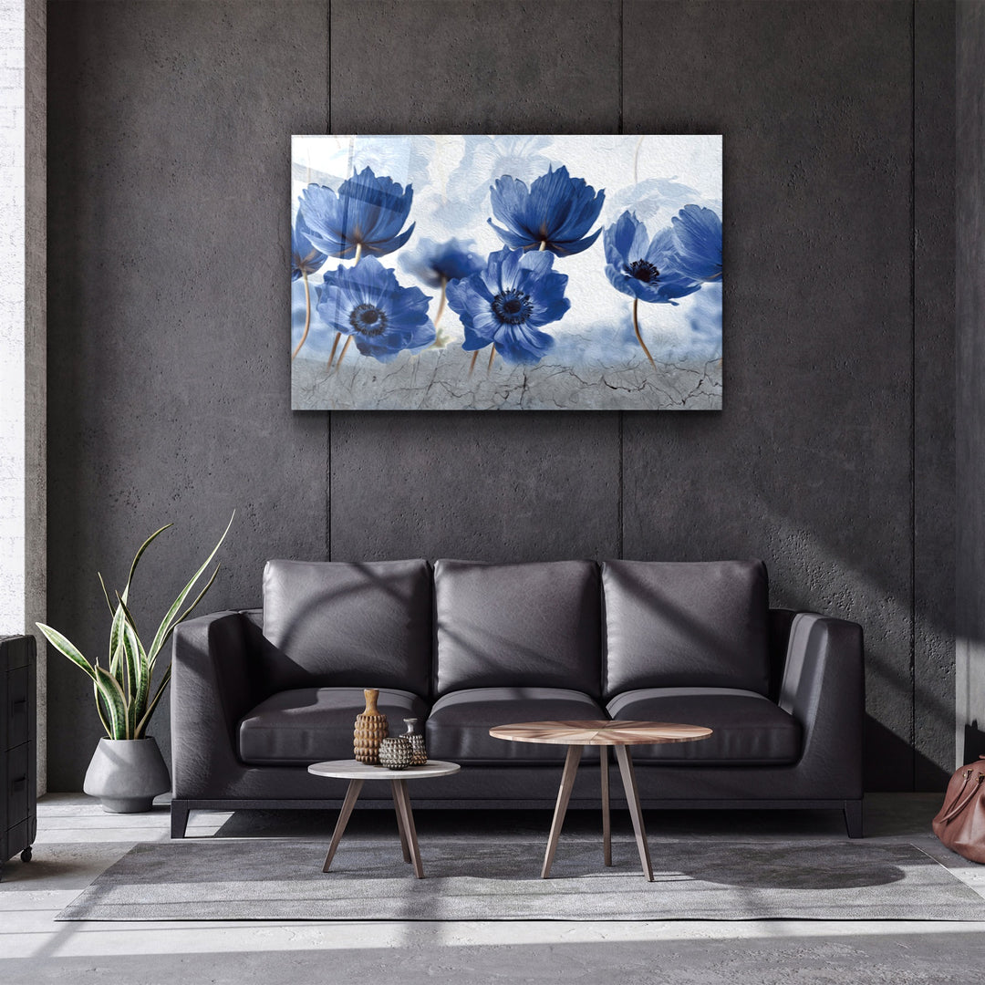 ・"Blue Flowers"・Glass Wall Art | Artdesigna Glass Printing Wall Arts.