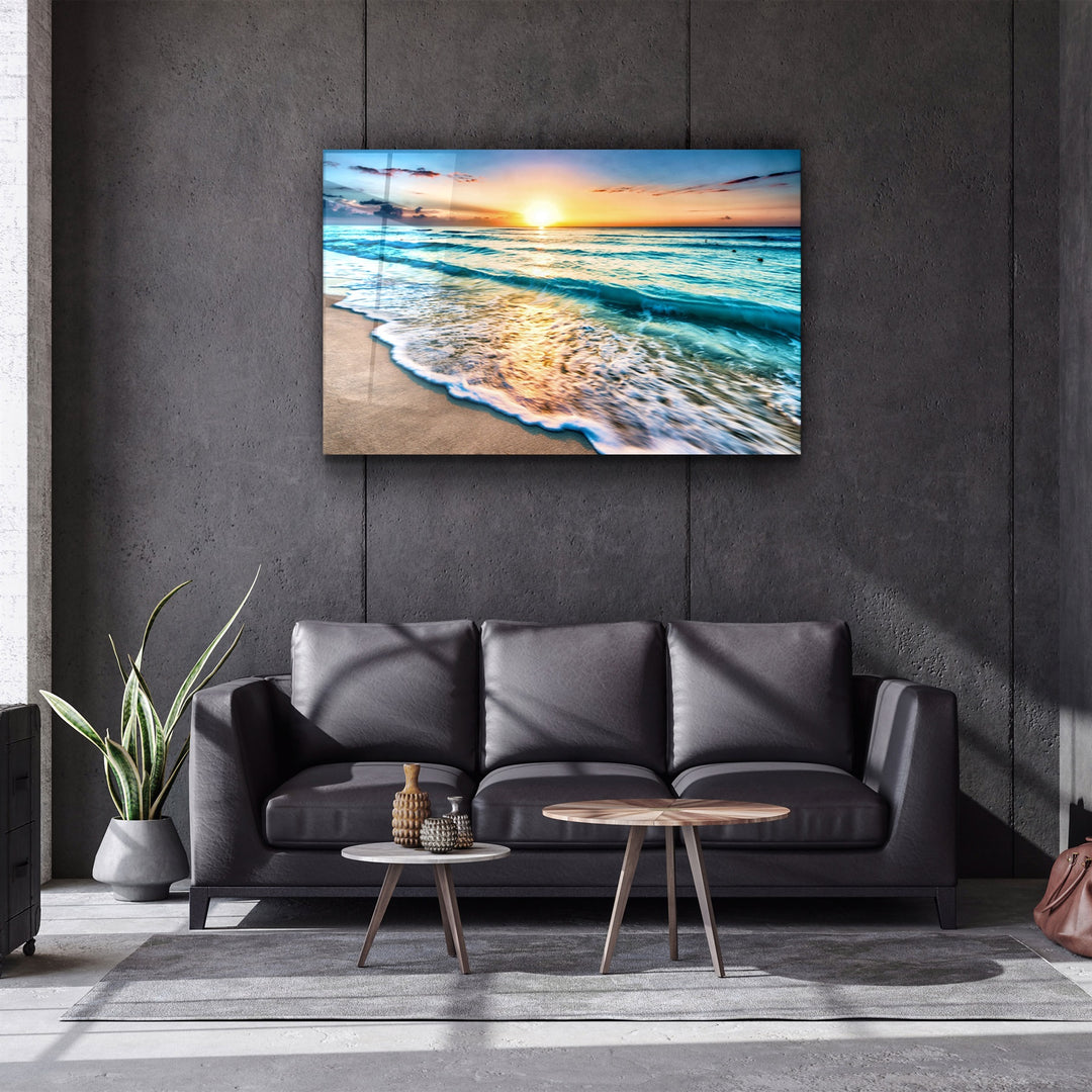 ・"Ocean and Sunset"・Glass Wall Art | Artdesigna Glass Printing Wall Arts.