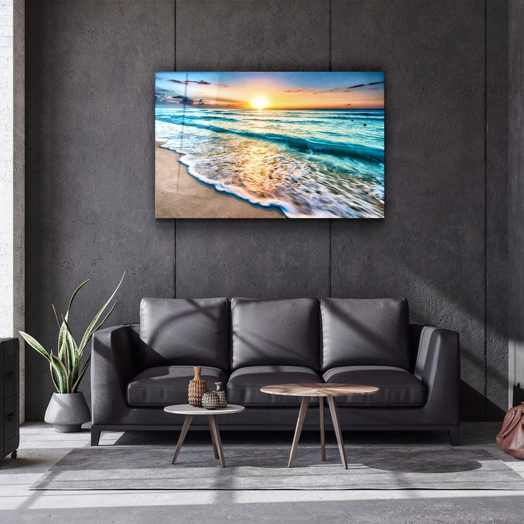 ・"Ocean and Sunset"・Glass Wall Art | Artdesigna Glass Printing Wall Arts.