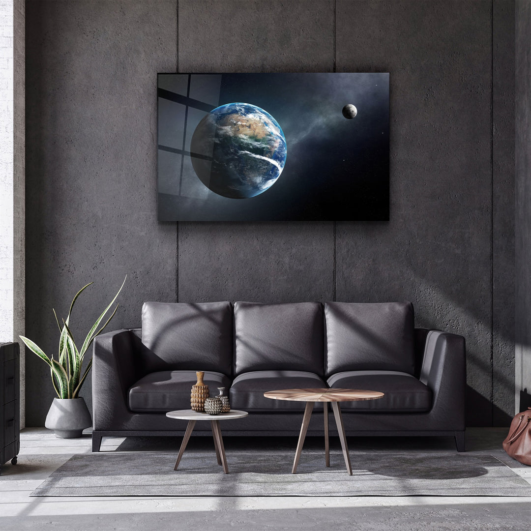 ・"World & Moon"・Glass Wall Art | Artdesigna Glass Printing Wall Arts.