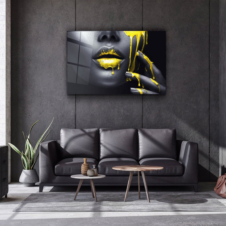 ・"Yellow Lips V2"・Glass Wall Art | Artdesigna Glass Printing Wall Arts.