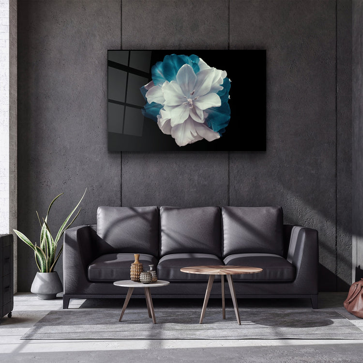 ・"Flower with Blue Leaves"・Glass Wall Art | Artdesigna Glass Printing Wall Arts.