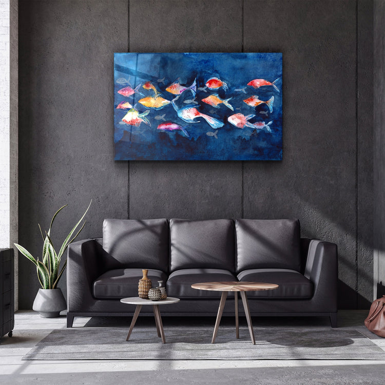 ・"School of Fish"・Glass Wall Art | Artdesigna Glass Printing Wall Arts.