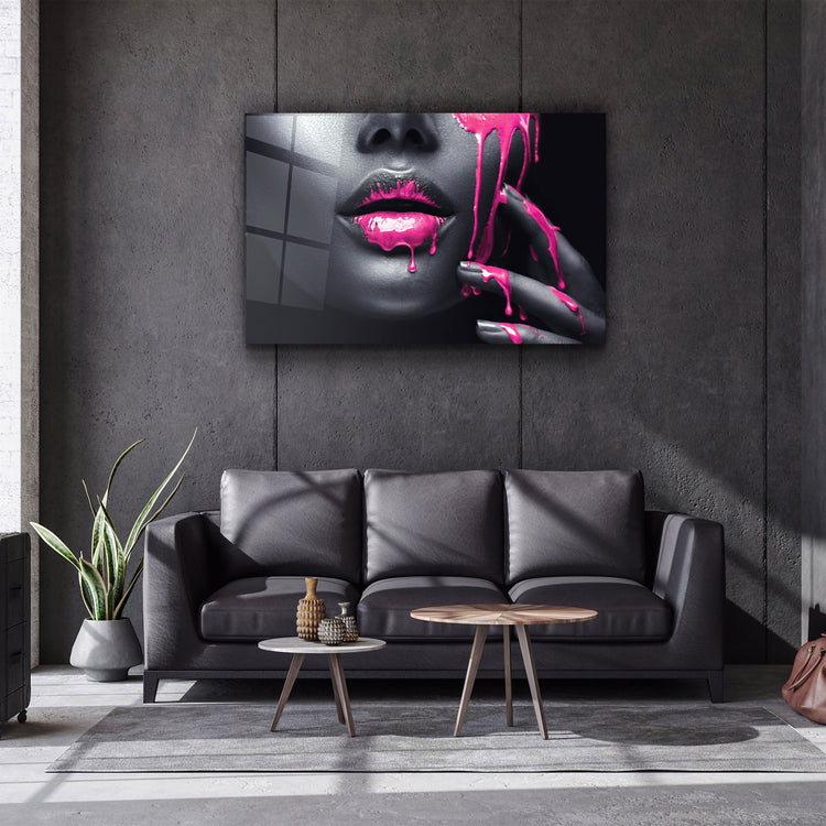 ・"Pink Lips V2"・Glass Wall Art | Artdesigna Glass Printing Wall Arts.